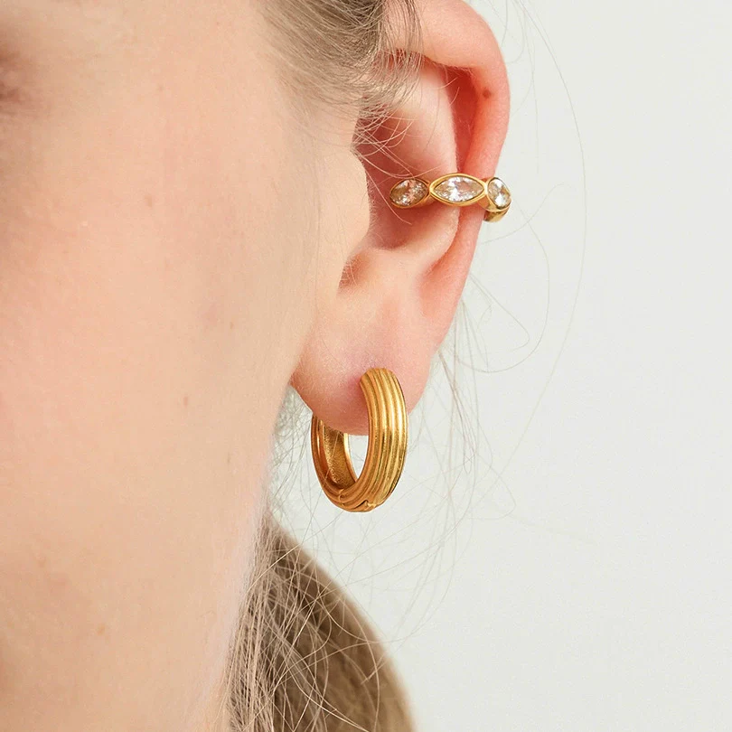 Wholesale Electroplated Geometric Stainless Steel Cring Earrings For Women
