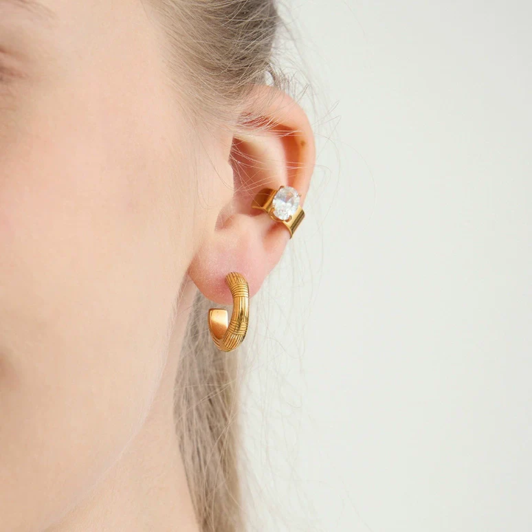Wholesale Electroplated Geometric Stainless Steel Cring Earrings For Women - Image 2