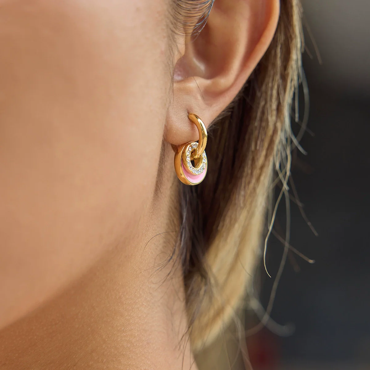 Wholesale Electroplated Geometric Stainless Steel Hoop Earrings For Women With Small Fresh And Sweet Design - Image 3