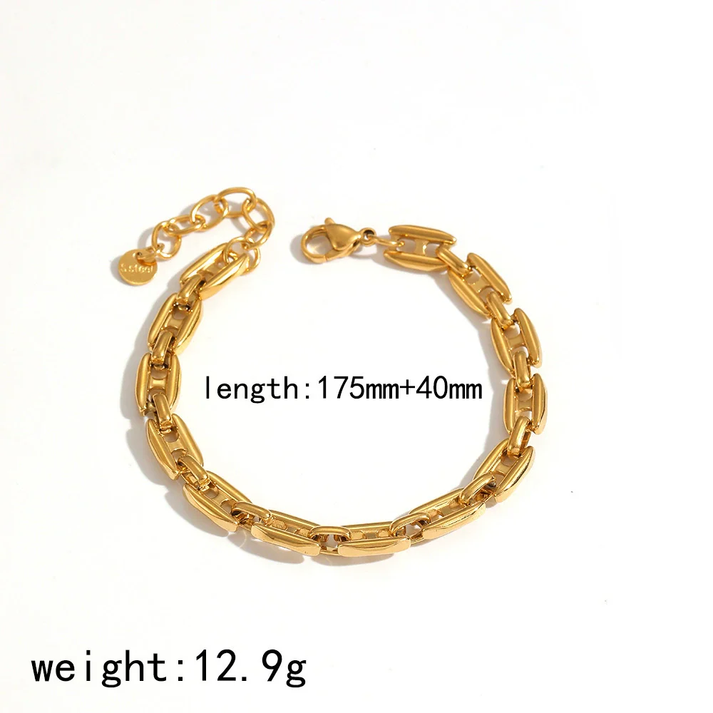 Wholesale Electroplated Geometric Stainless Steel Necklace And Bracelet Set Jewelry Accessories For Women - Image 4