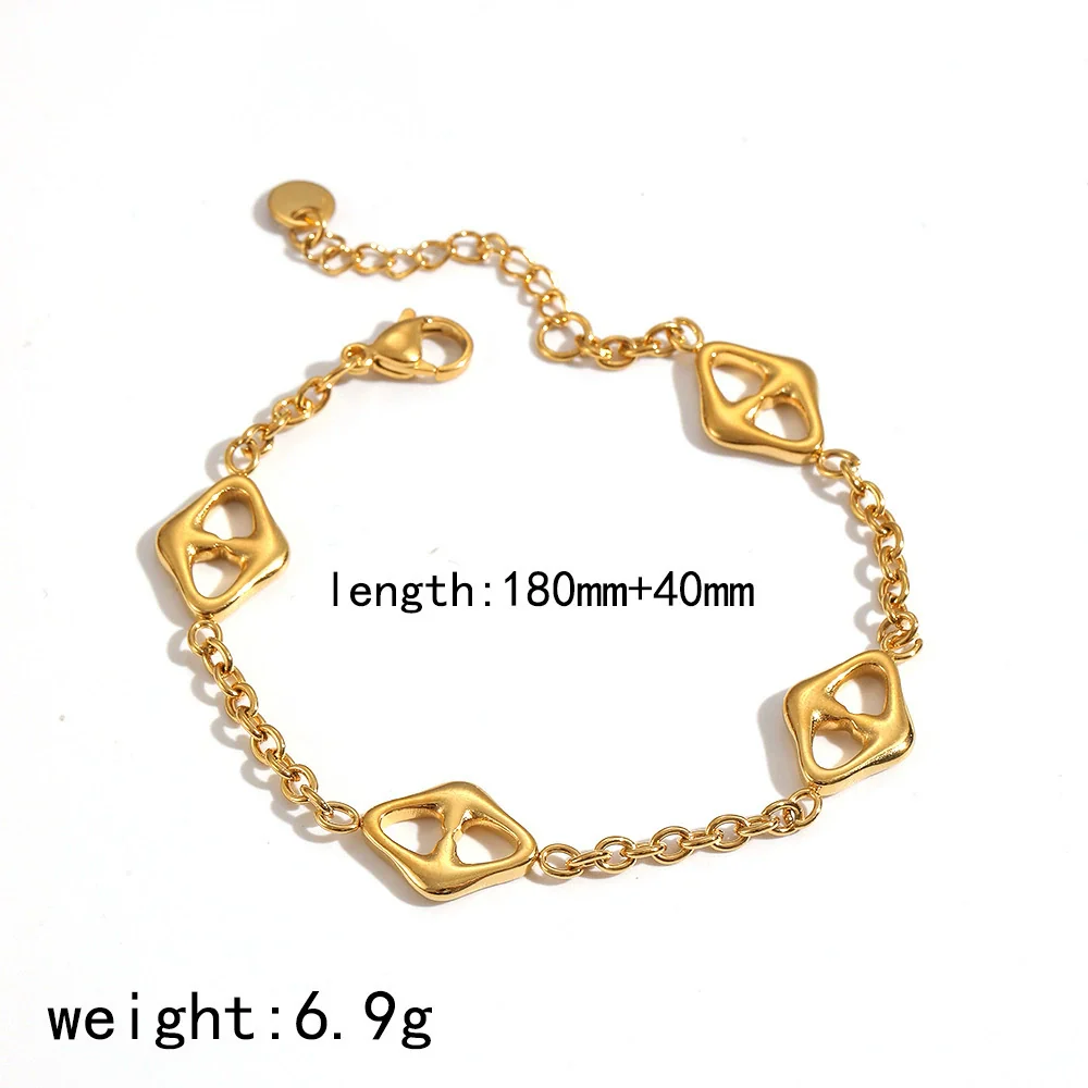 Wholesale Electroplated Geometric Stainless Steel Necklace And Bracelet Set Jewelry Accessories For Women - Image 6