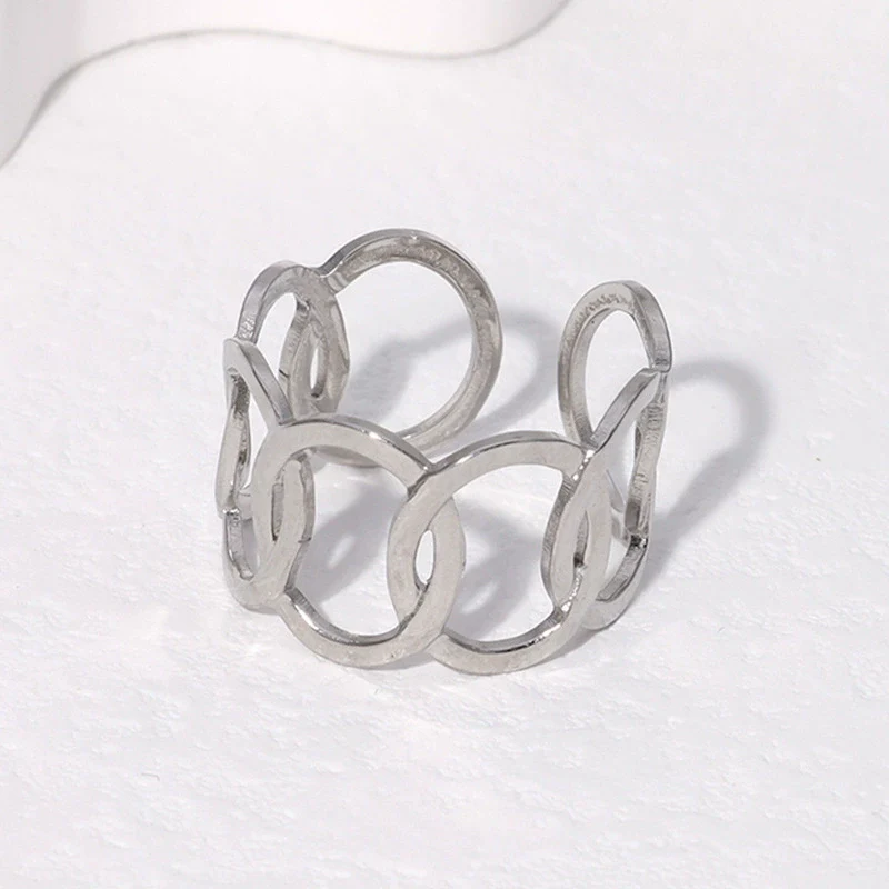 Wholesale Electroplated Geometric Stainless Steel Open Rings For Women And Unisex In Niche Simple Style - Image 6
