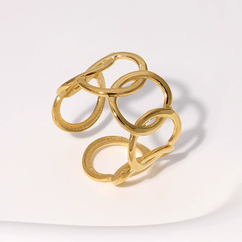 Wholesale Electroplated Geometric Stainless Steel Open Rings For Women And Unisex In Niche Simple Style - Image 7