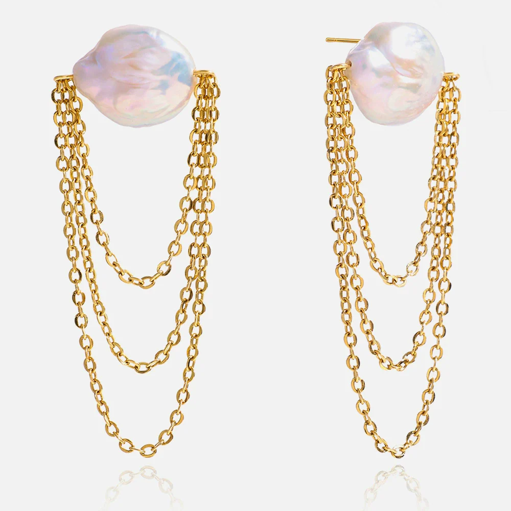 Wholesale Electroplated Geometric Stainless Steel Tassel Pearl Earrings For Women Light Luxury Minimalist Design - Image 5