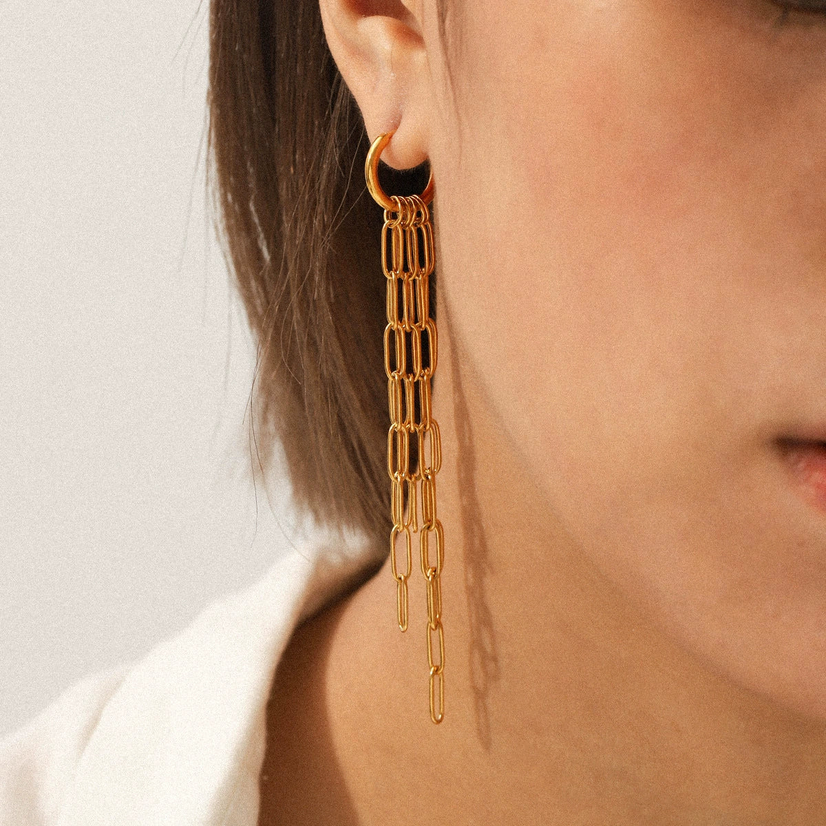 Wholesale Electroplated Geometric Stainless Steel Women's Long Tassel Earrings - Image 3