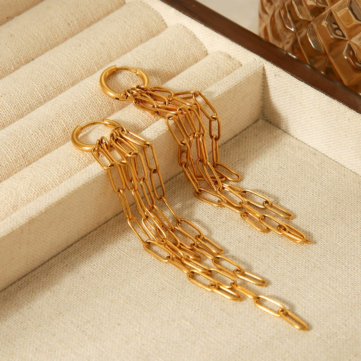 Wholesale Electroplated Geometric Stainless Steel Women's Long Tassel Earrings - Image 4