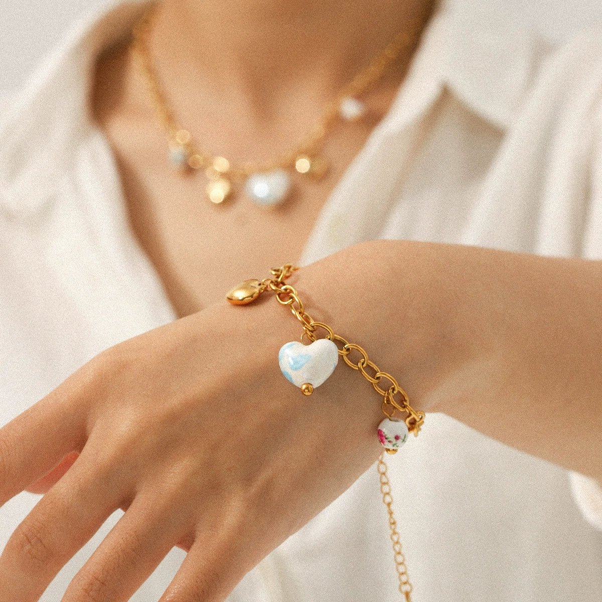 Wholesale Electroplated Stainless Steel And Ceramic Jewelry For Women With Heartshaped And Geometric Patterns Including Pendant Necklaces Bracelets And Earrings - Image 3