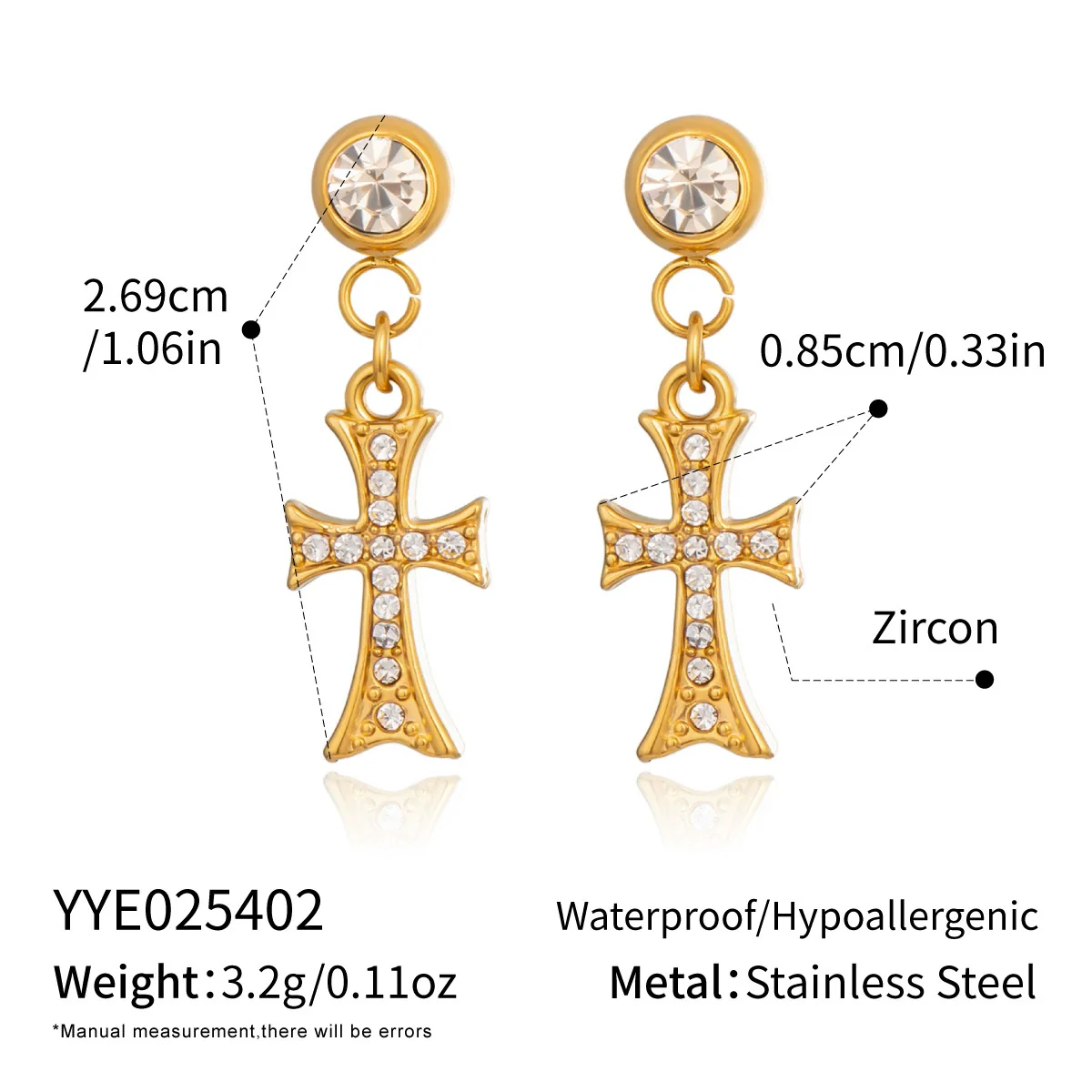 Wholesale Electroplated Stainless Steel Cross Crown Roman Numerals Inlaid Zircon Pendant Necklace And Earrings Set For Women - Image 7