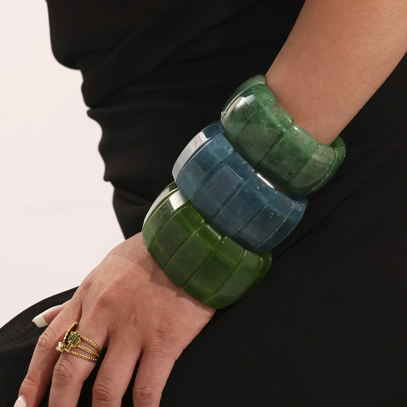 Wholesale Electroplated Stainless Steel Geometric Ferris Wheel Wide Elastic Unisex Bracelet - Image 3