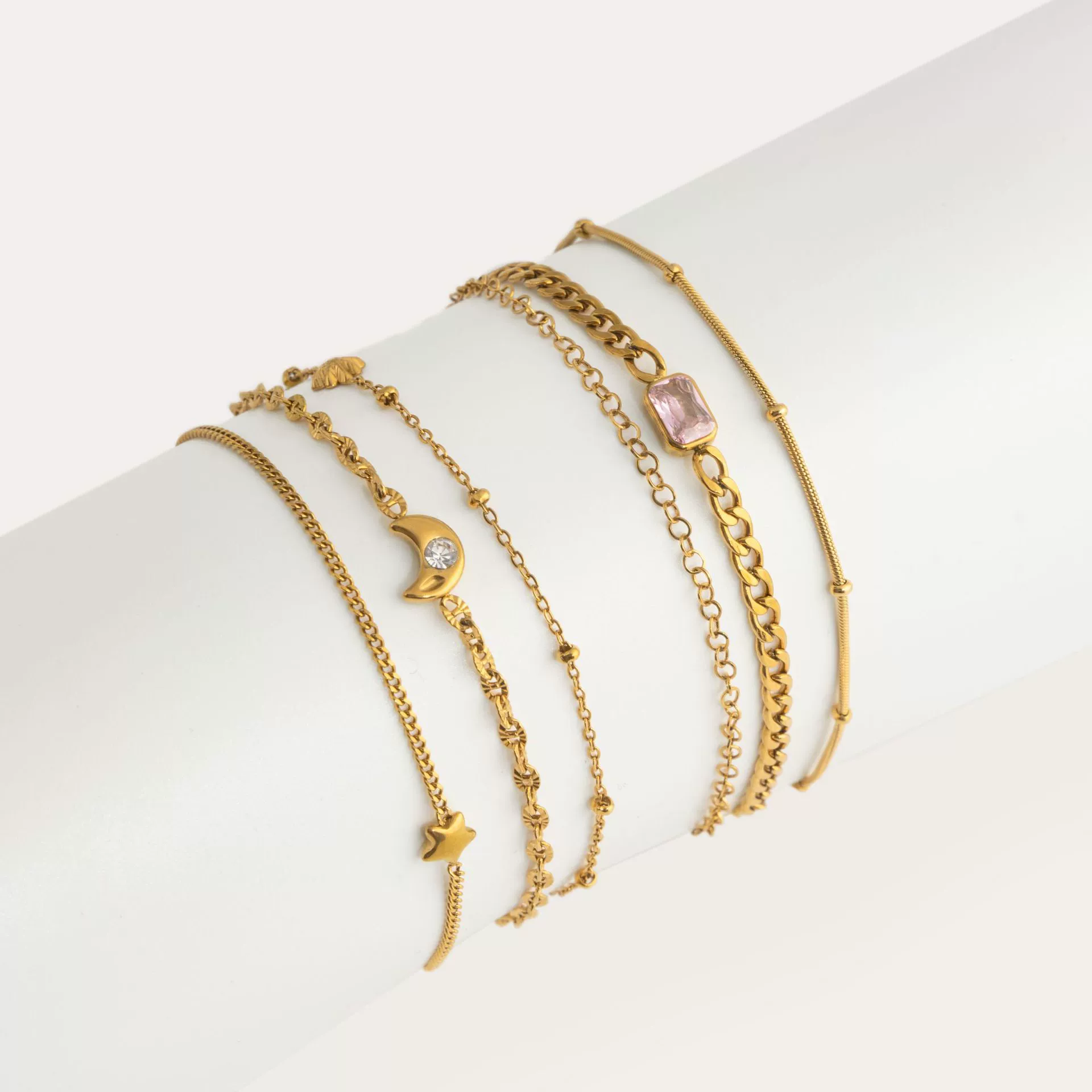 Wholesale Electroplated Stainless Steel Geometric Star And Moon Threelayer Zircon Bracelet For Women Minimalist Fashion Jewelry - Image 5