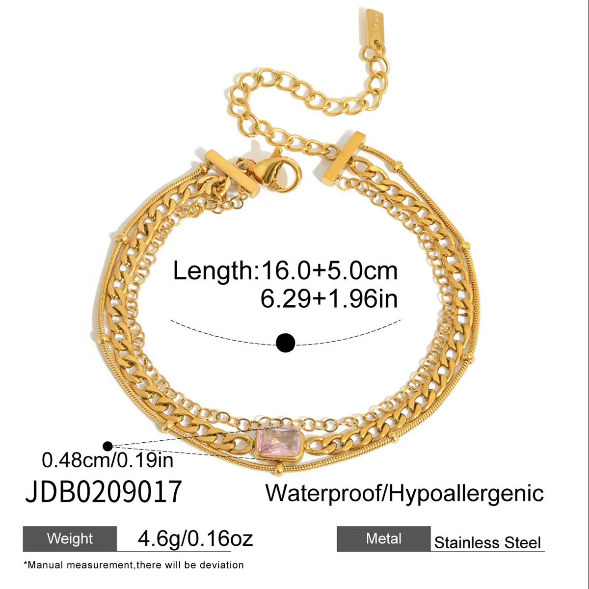 Wholesale Electroplated Stainless Steel Geometric Star And Moon Threelayer Zircon Bracelet For Women Minimalist Fashion Jewelry - Image 7