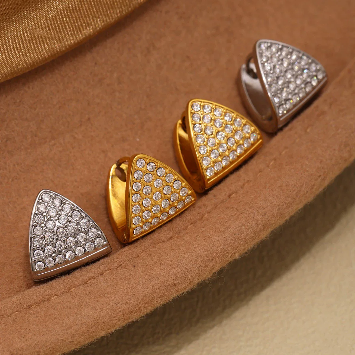 Wholesale Electroplated Stainless Steel Geometric Zircon Inlaid Earrings Unisex - Image 2
