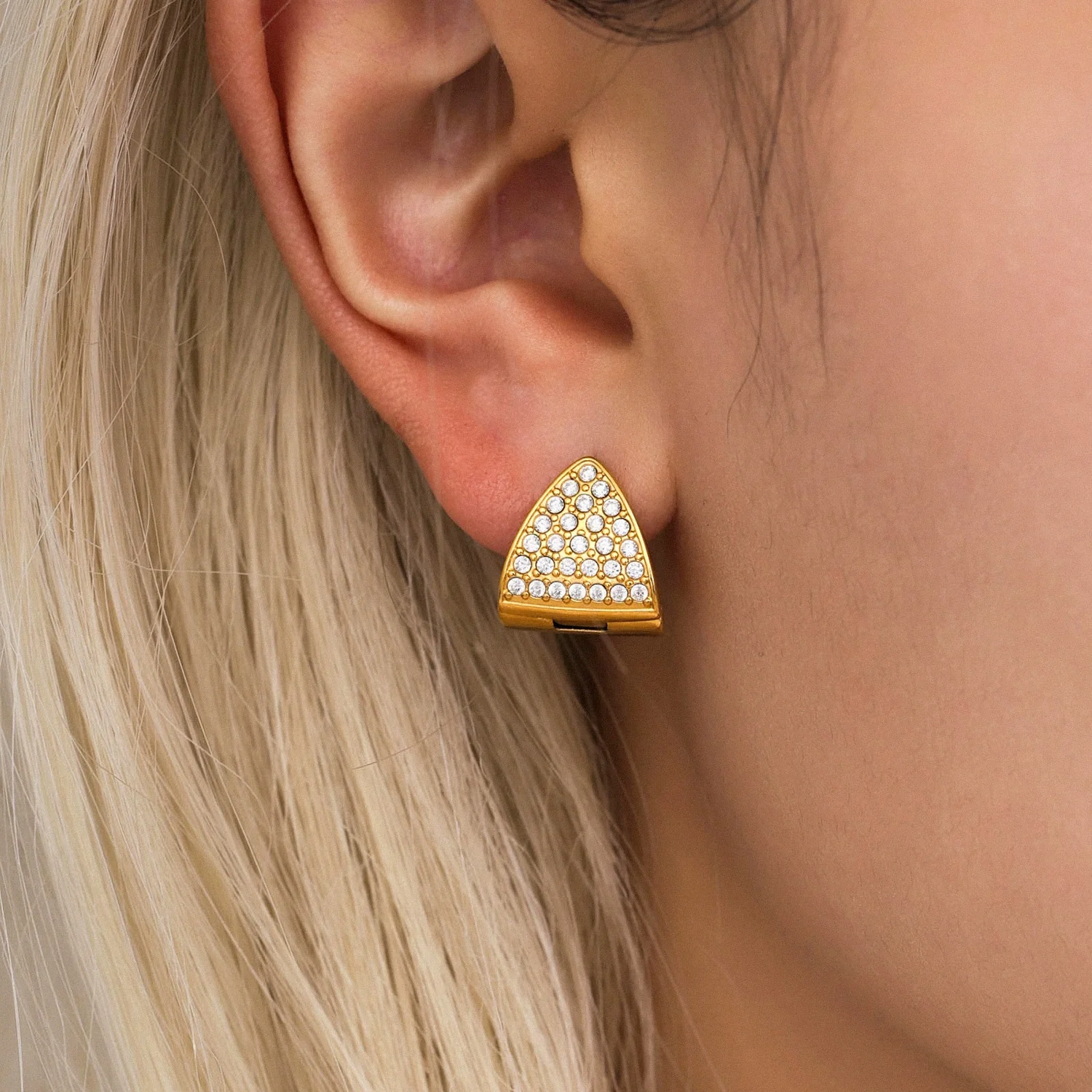 Wholesale Electroplated Stainless Steel Geometric Zircon Inlaid Earrings Unisex - Image 3