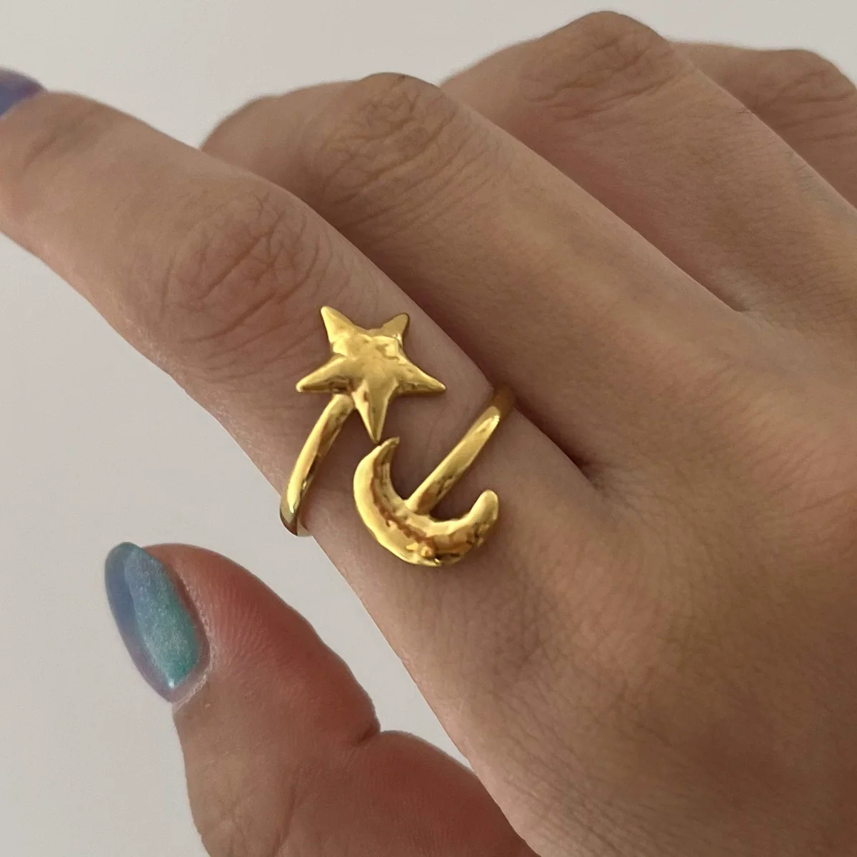 Wholesale Electroplated Stainless Steel Star Pattern Adjustable Open Ring For Women - Image 2