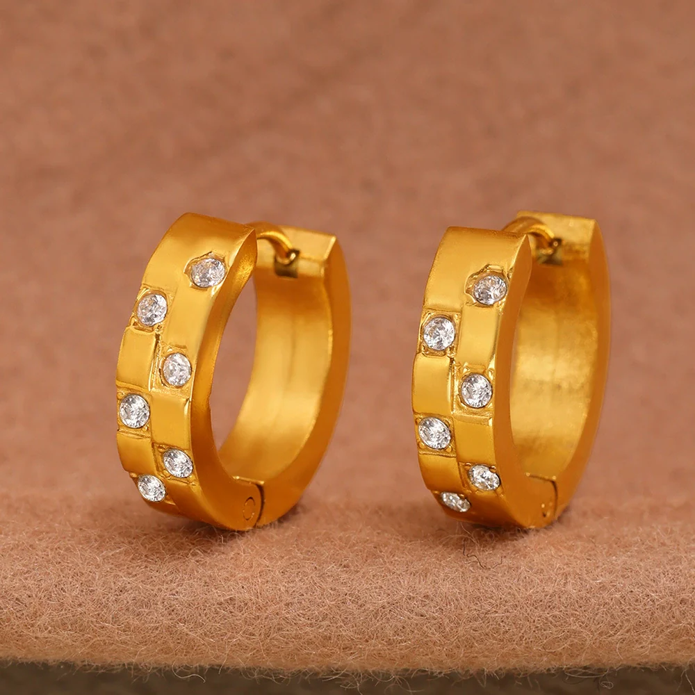 Wholesale Electroplated Titanium Steel And Zircon Geometric Ferris Wheel Inlaid Earrings For Unisex With Ins Style - Image 4