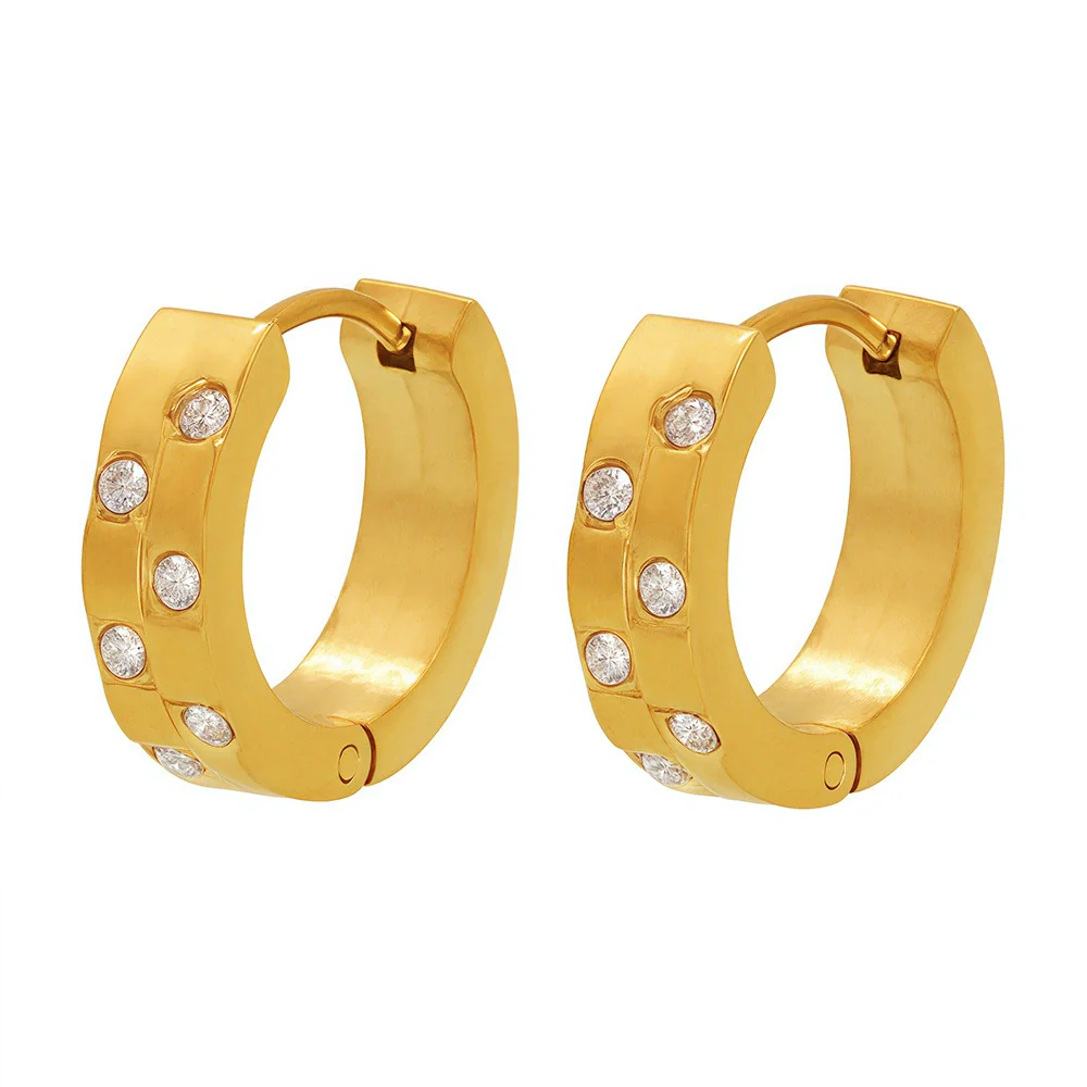 Wholesale Electroplated Titanium Steel And Zircon Geometric Ferris Wheel Inlaid Earrings For Unisex With Ins Style - Image 5