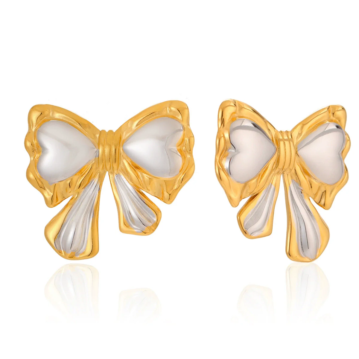 Wholesale Electroplated Twotone Geometric Butterfly Colorblocking Stainless Steel Earrings For Women - Image 5