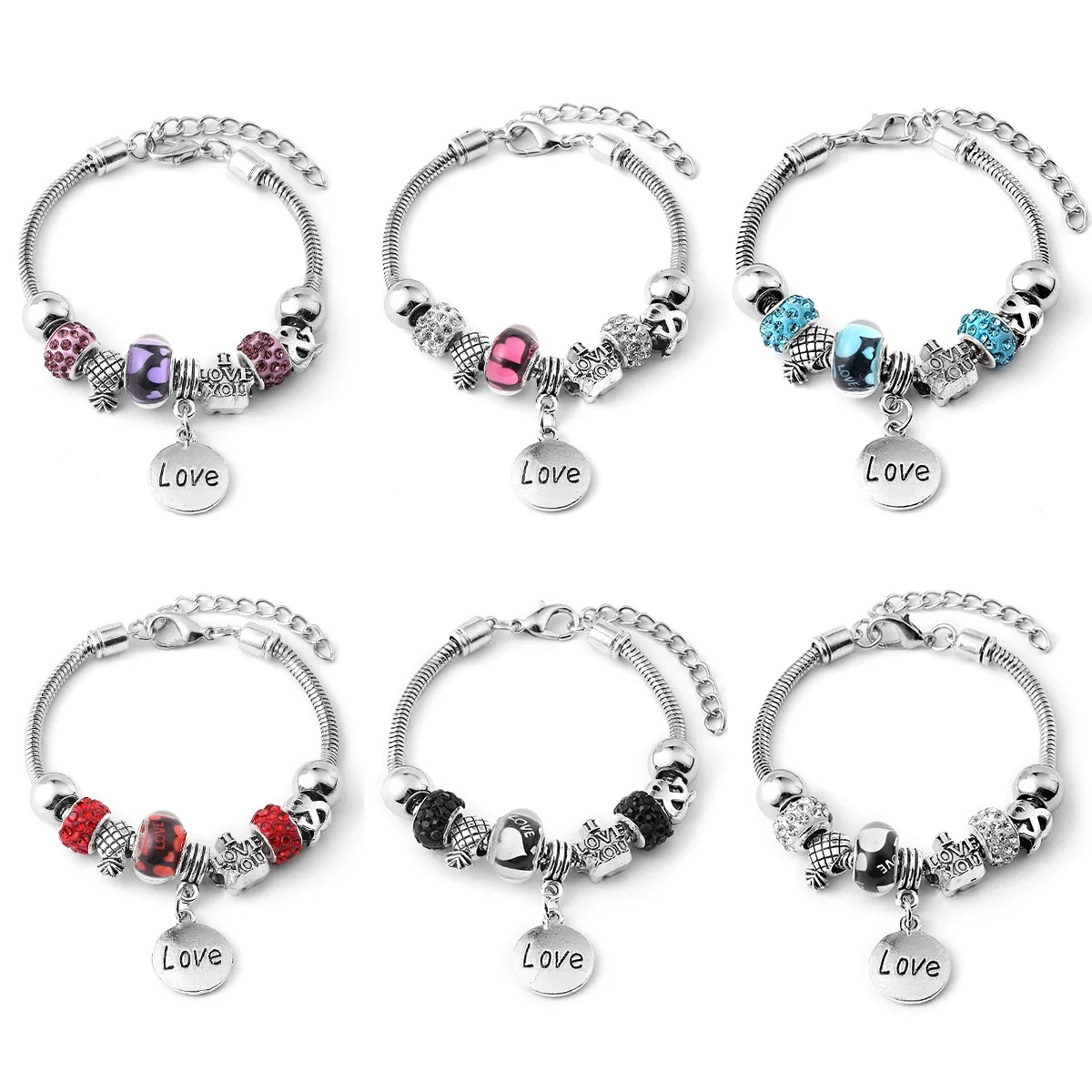 Wholesale Electroplated Zinc Alloy Heart Beaded Bracelet For Women