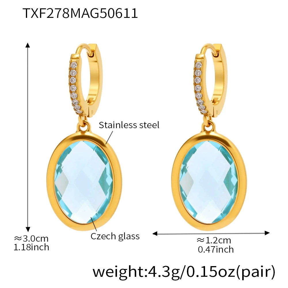 Wholesale Elegant Geometric Vacuum Goldplated Stainless Steel And Czech Glass Earrings For Women - Image 9