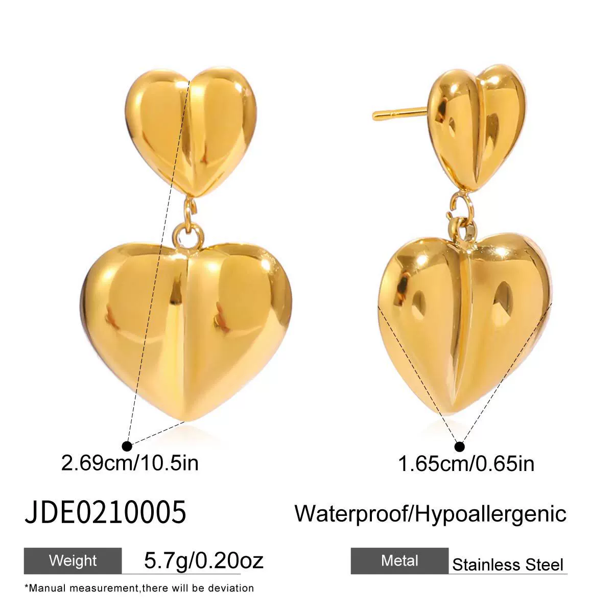 Wholesale Elegant Heart Shape Stainless Steel Electroplated Pendant Earrings For Women - Image 6