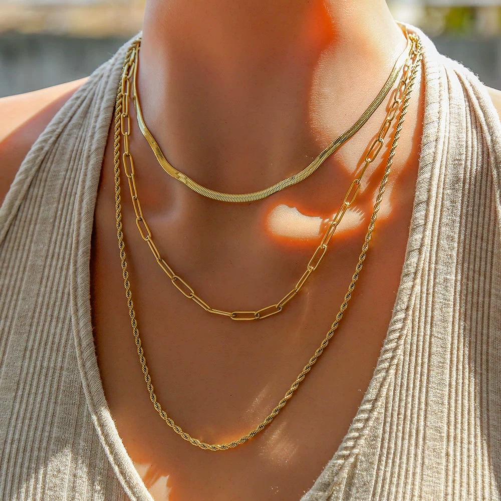 Wholesale Elegant Ins Style Geometric Stainless Steel Electroplated Multilayer Clavicle Chain Necklace For Women - Image 5