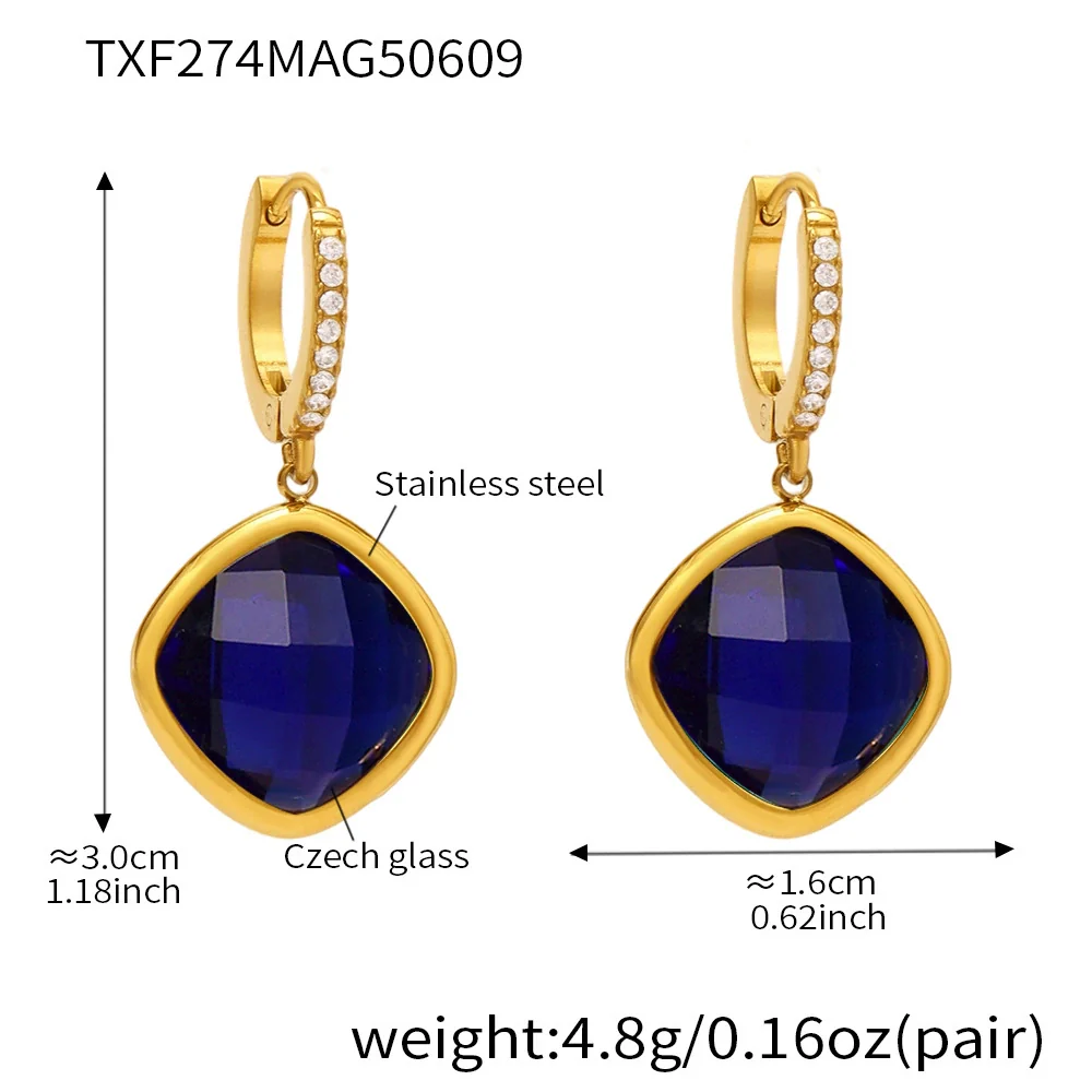 Wholesale Elegant Light Luxury Geometric Glass Stone And Stainless Steel Goldplated Earrings For Women - Image 8