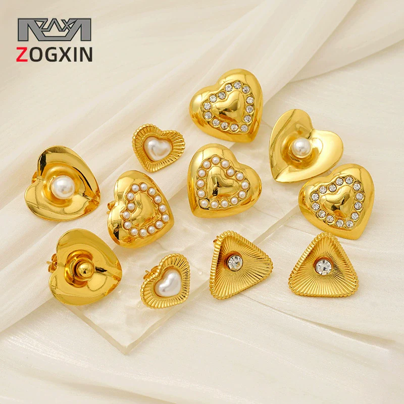 Wholesale Elegant Retro Heart Shape 316L Stainless Steel 18K Gold Plated Pearl Earrings For Women