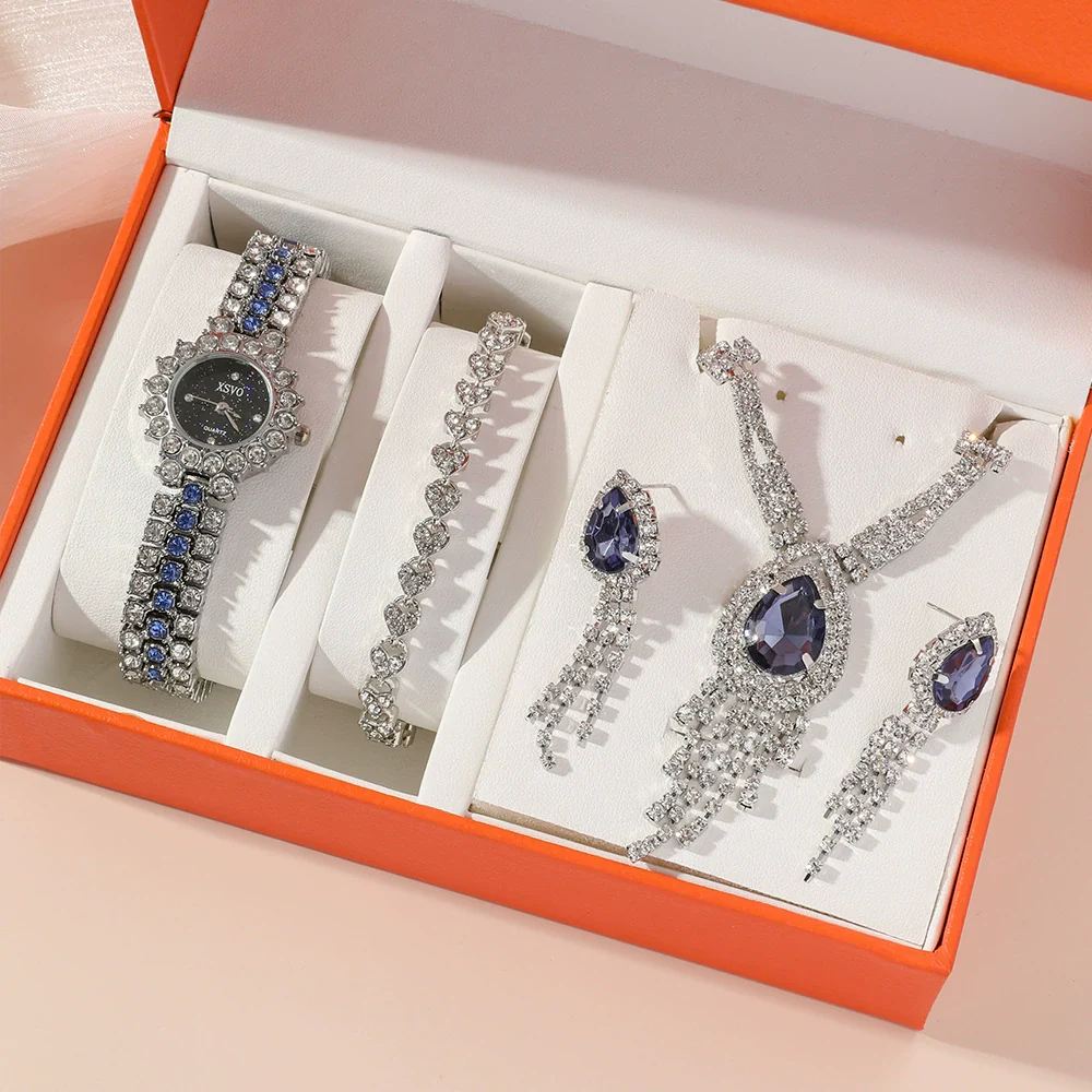 Wholesale Elegant Small And Exquisite Rhinestone Strap Ladies' Watch Set With Stainless Steel Strap Alloy Case And Round Dial - Image 6