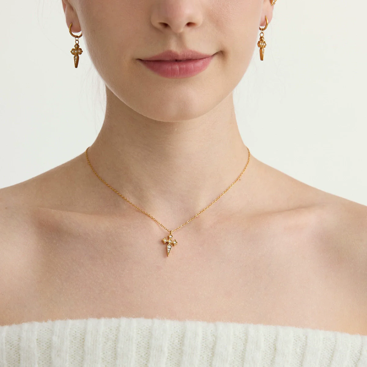 Wholesale Elegant Stainless Steel Jewelry With Cross Crown Roman Numerals Electroplated For Women Earrings Necklaces Bracelets - Image 2