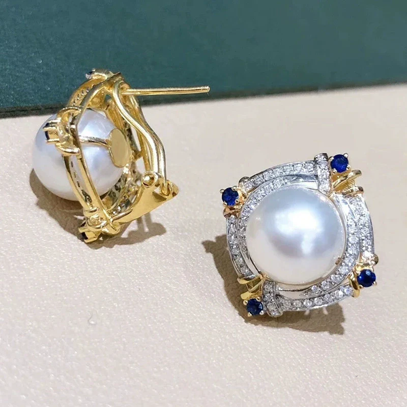 Wholesale Elegant Twocolor Imitation Pearl Earrings Copper Geometric Rhombus Zirconia Design Jewelry For Women - Image 3