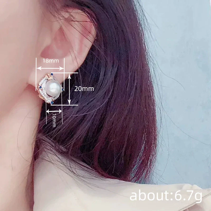 Wholesale Elegant Twocolor Imitation Pearl Earrings Copper Geometric Rhombus Zirconia Design Jewelry For Women - Image 4