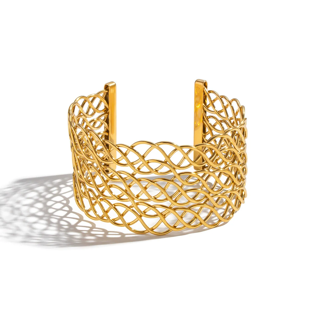 Wholesale Exaggerated Geometric Line Braided Electroplated Stainless Steel Waterproof Jewelry Bracelets Accessories - Image 5