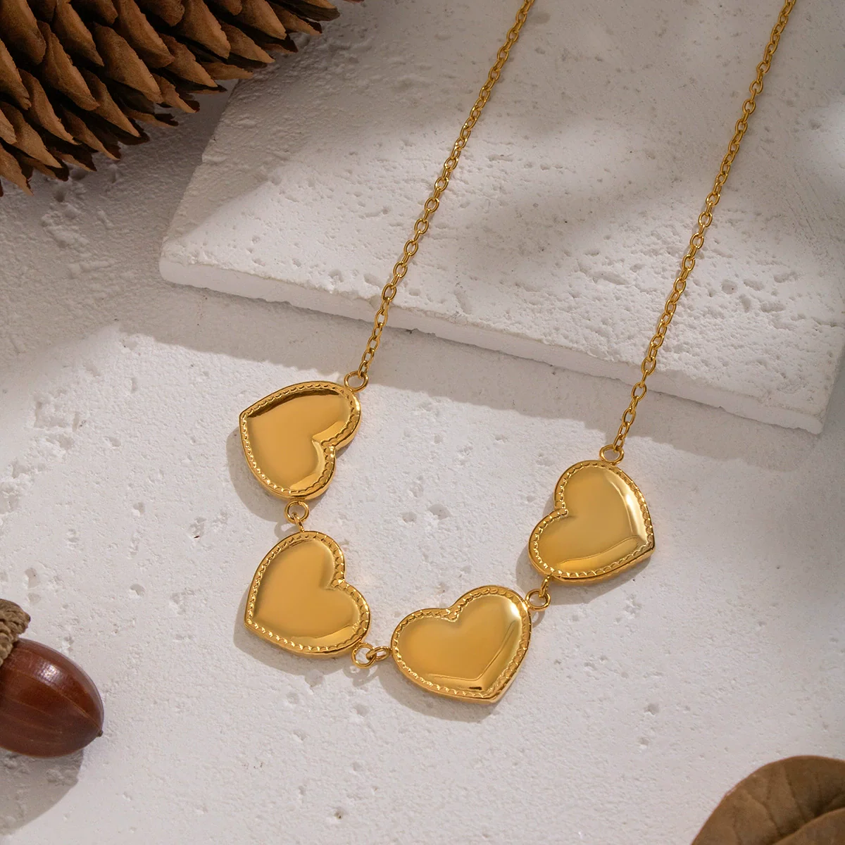 Wholesale Exaggerated Personality Old Money Style 18K Real Gold Plated Stainless Steel Heart Pendant Necklace With O Word Chain For Women