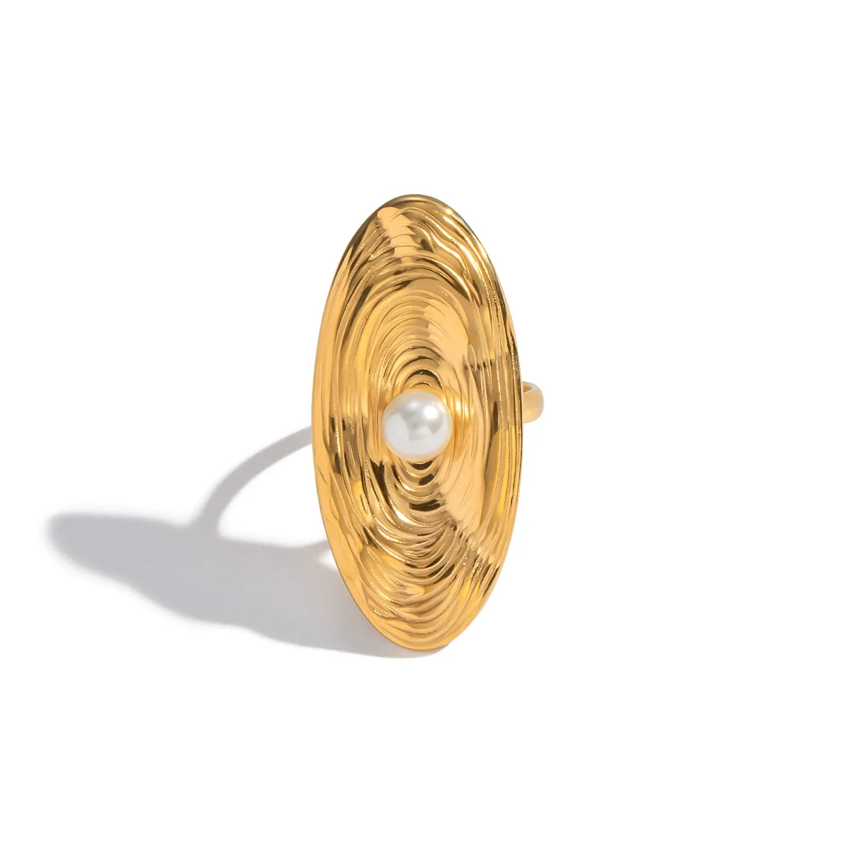 Wholesale Exaggerated Ruffled Pearl Women's Ring Geometric Stainless Steel Pvd Furnace Vacuum Real Gold Plating - Image 5