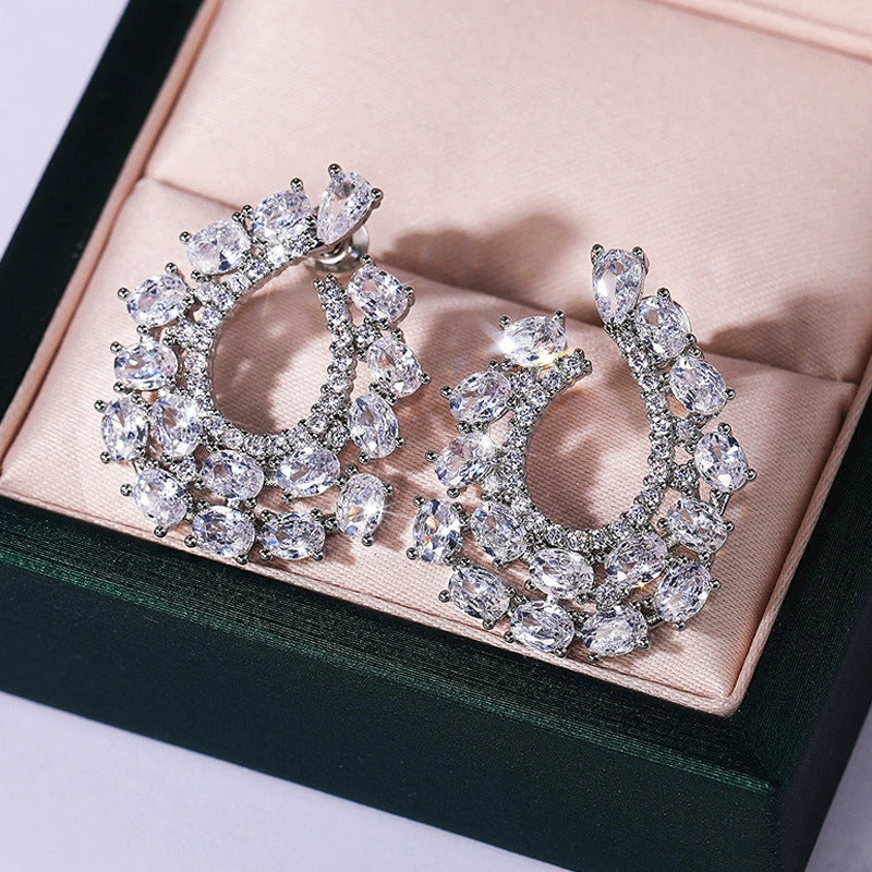 Wholesale Exaggerated Wreath Zircon Earrings Copper Flower Style For Ladies
