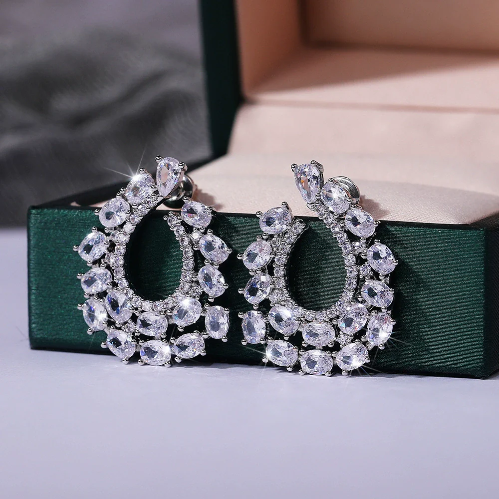 Wholesale Exaggerated Wreath Zircon Earrings Copper Flower Style For Ladies - Image 2