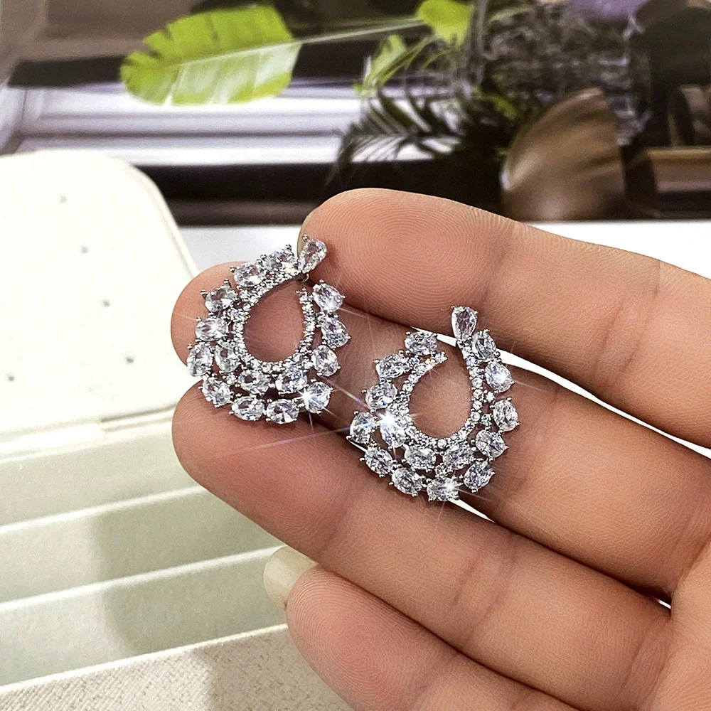 Wholesale Exaggerated Wreath Zircon Earrings Copper Flower Style For Ladies - Image 3