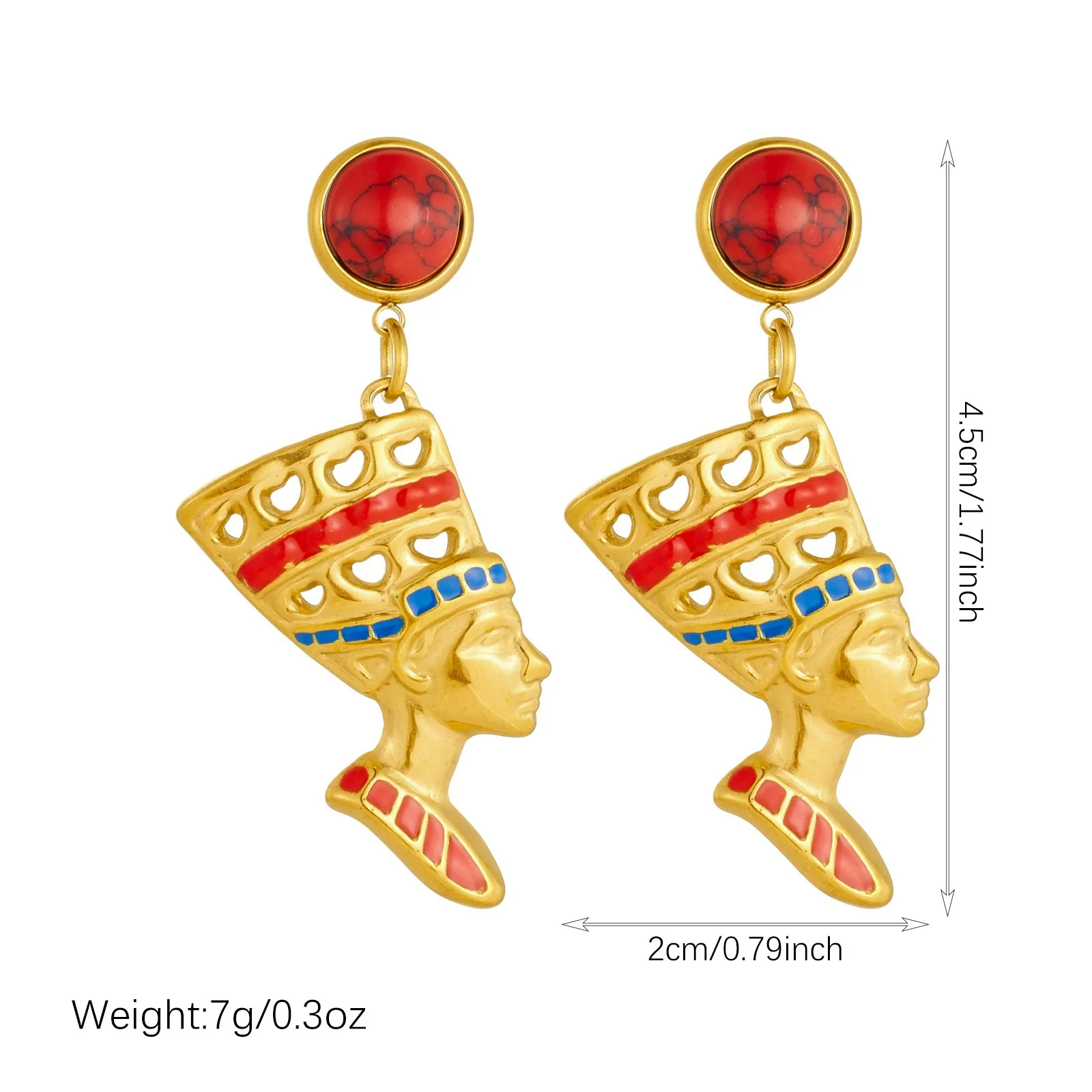 Wholesale Exotic Vintage Gold Plated Stainless Steel Cross Chain Portrait Pendant Jewelry Set With Eye Shaped Earrings For Women - Image 4