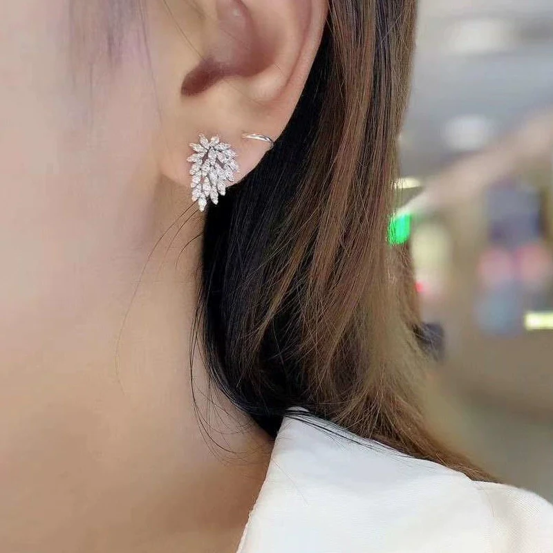 Wholesale Exquisite Copper Geometric Maple Leaf Shaped Stud Earrings With Flower Pattern For Women - Image 4