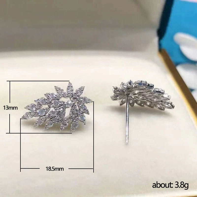 Wholesale Exquisite Copper Geometric Maple Leaf Shaped Stud Earrings With Flower Pattern For Women - Image 5