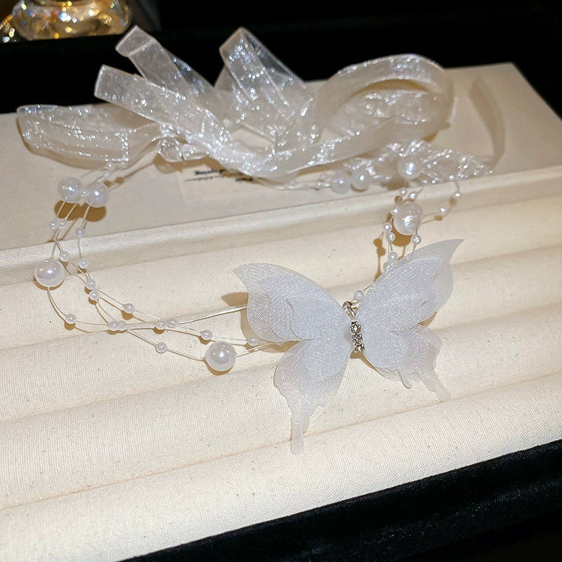 Wholesale Fabric Flower Pearl Diamond Women's Necklace With Sweet Design And Electroplating - Image 11