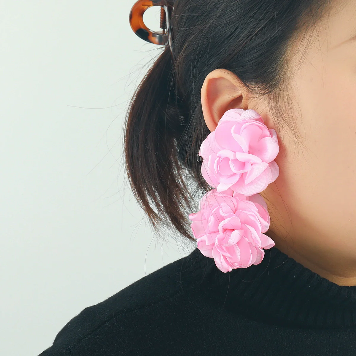 Wholesale Fabric Multicolor Big Flower Handmade Earrings With Long Tassel And Leaf Design For Women - Image 3
