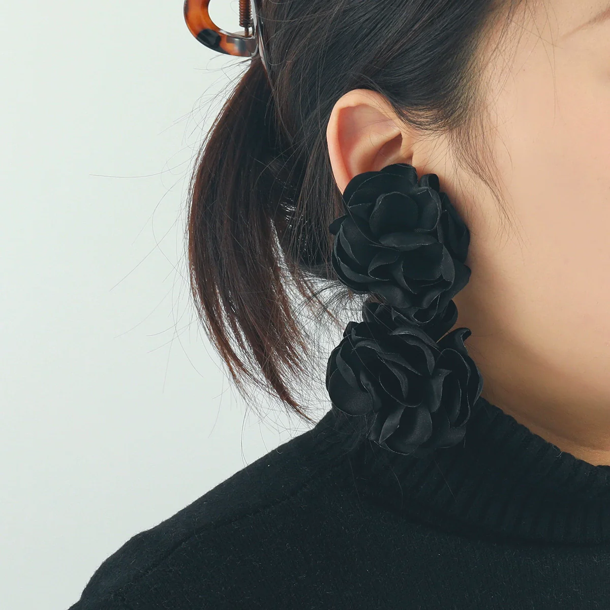 Wholesale Fabric Multicolor Big Flower Handmade Earrings With Long Tassel And Leaf Design For Women - Image 6