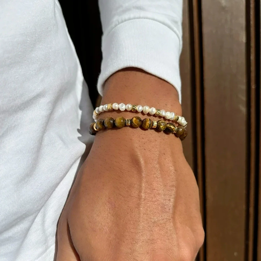 Wholesale Faceted Tiger Eye Stone And Imitation Pearl Handmade Unisex Bracelets - Image 2