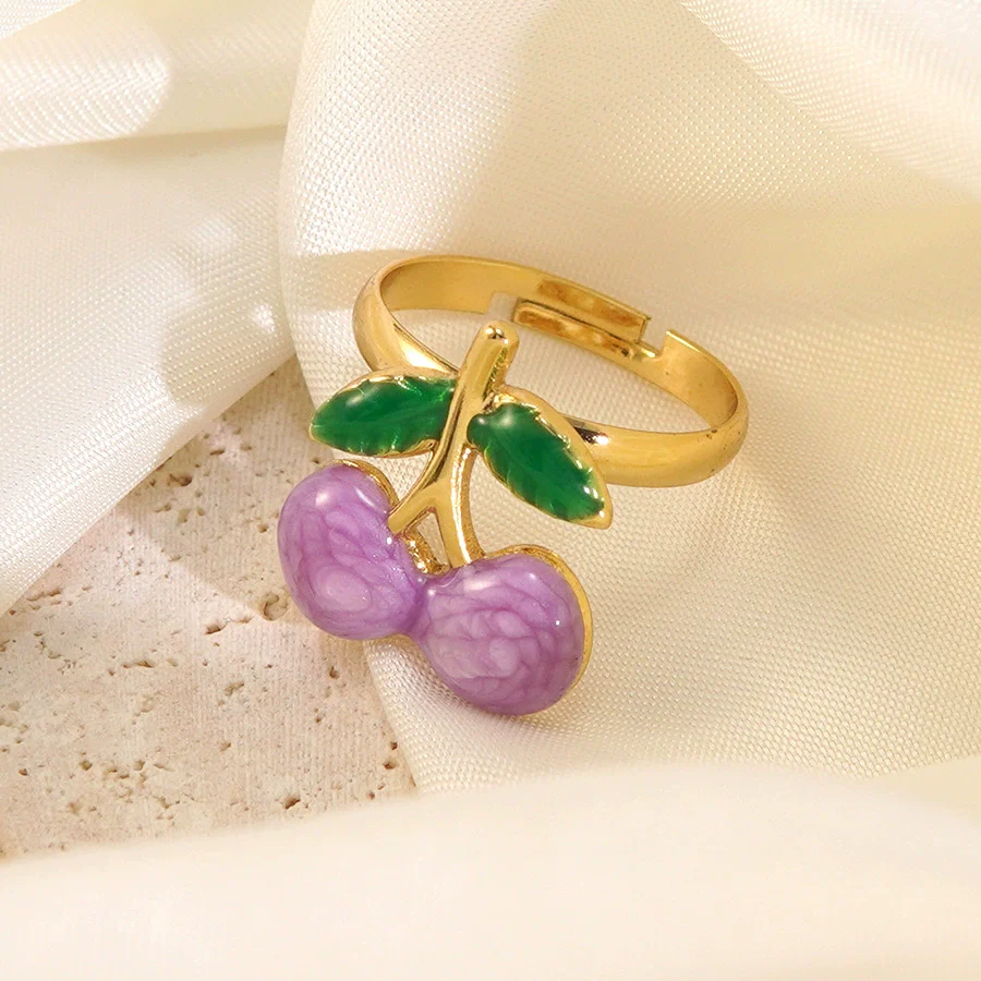 Wholesale Fairy Style Fruit Shaped Oil Dripping Stainless Steel Ring For Women - Image 2