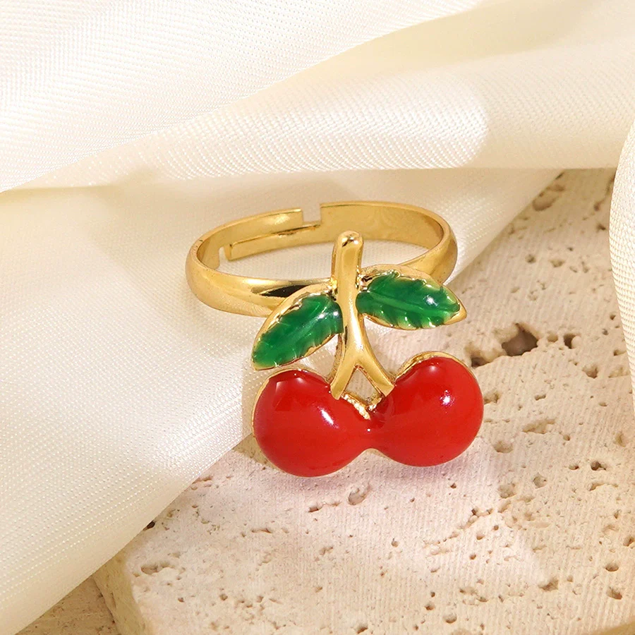Wholesale Fairy Style Fruit Shaped Oil Dripping Stainless Steel Ring For Women - Image 3