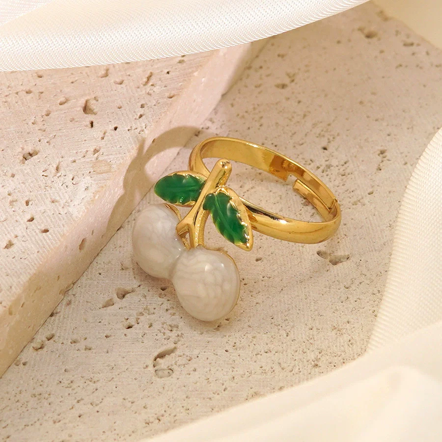 Wholesale Fairy Style Fruit Shaped Oil Dripping Stainless Steel Ring For Women - Image 6