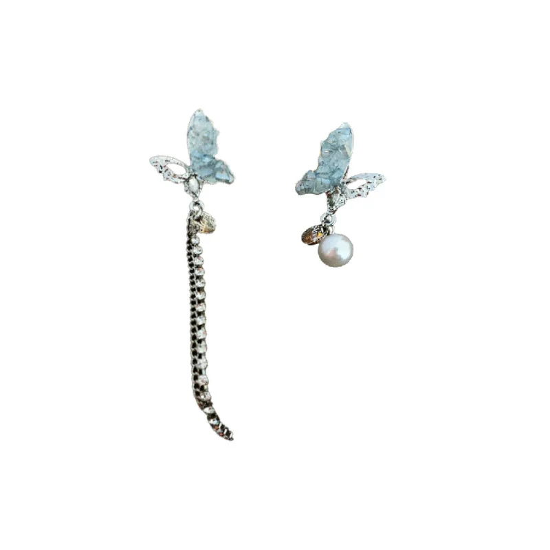 Wholesale Fake Pearl And Diamond Inlaid Butterfly Tassel Earrings For Women Sophisticated Animal Style - Image 5