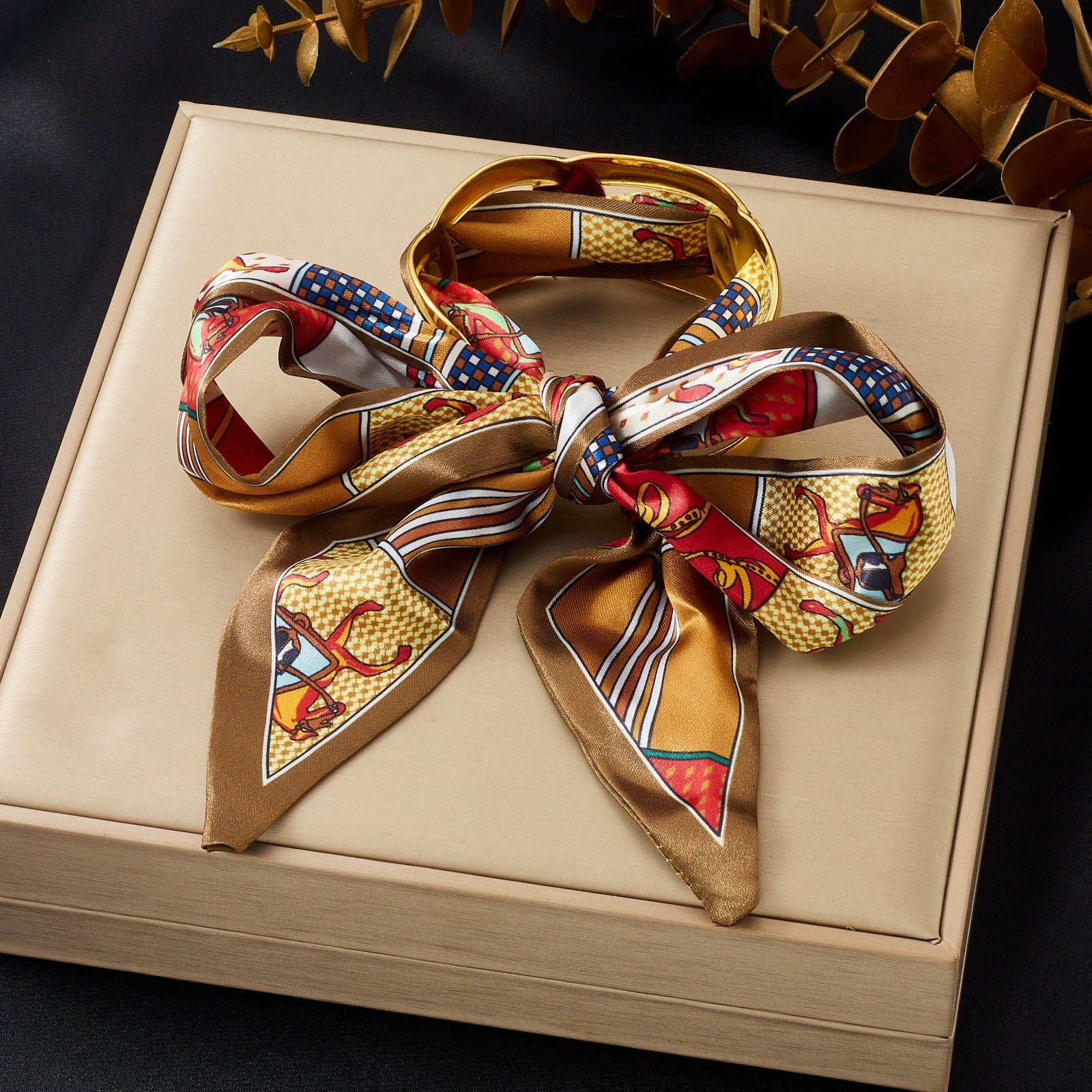Wholesale Fashion Accessories Stainless Steel Electroplated Satin Printed Ribbon Bow Leopard Print Fabric Wrapped Ring Bracelet Plants And Flowers Style - Image 11