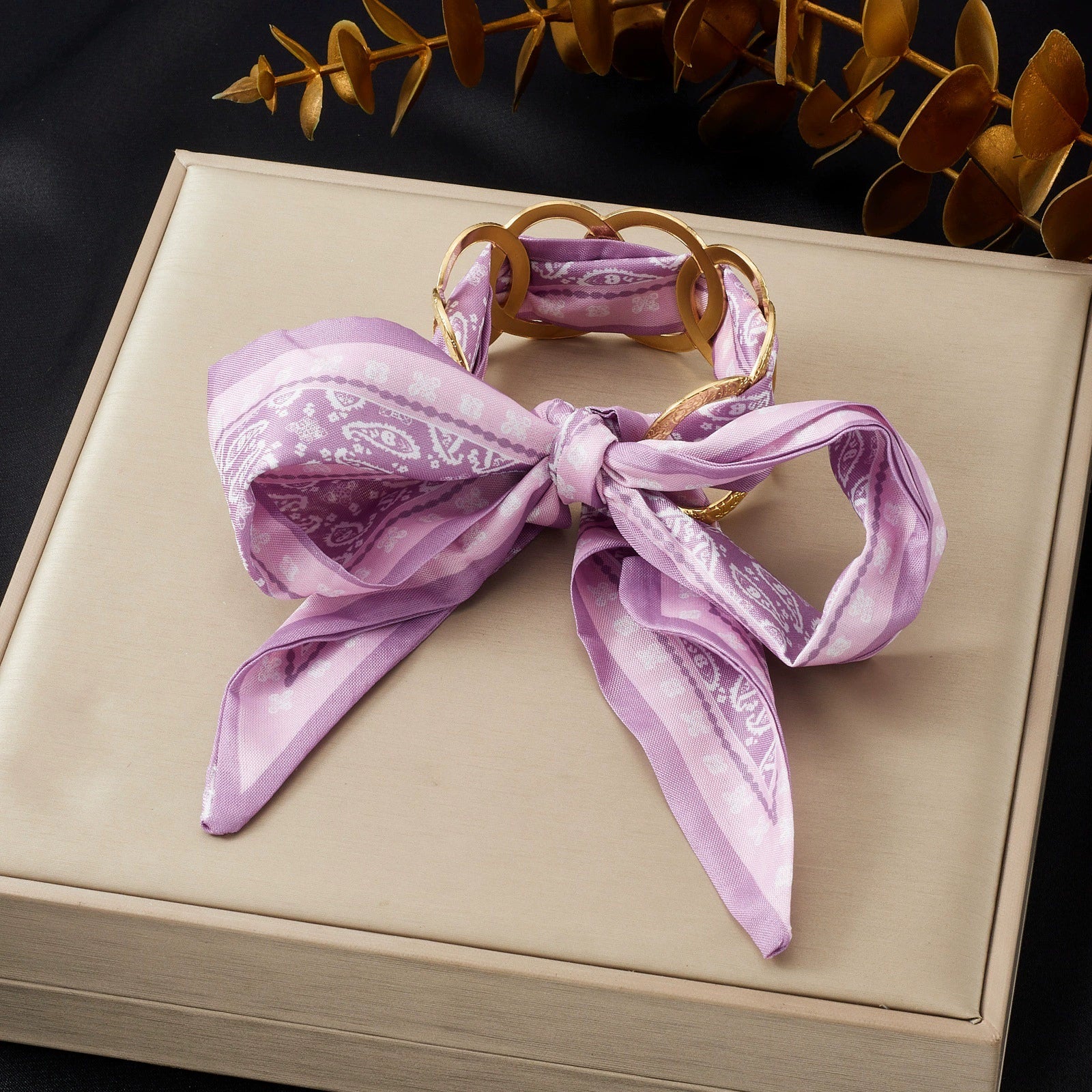 Wholesale Fashion Accessories Stainless Steel Electroplated Satin Printed Ribbon Bow Leopard Print Fabric Wrapped Ring Bracelet Plants And Flowers Style - Image 13